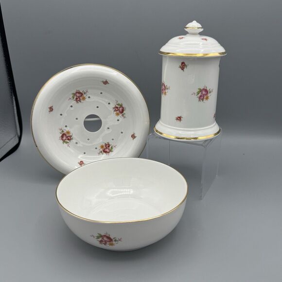 Vtg Laura Ashley Parfums Fine Bone China Bathroom Soap Dish Bowl & Candle Holder - Picture 3 of 8